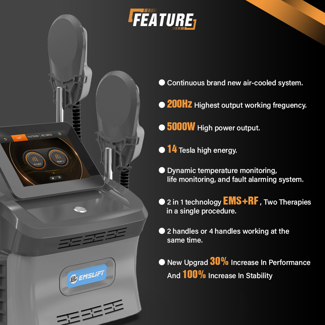 Powerful EMS Body Sculpting Machine with 5000W Output Power 4 Handles and Air Cooling System Inclusivity