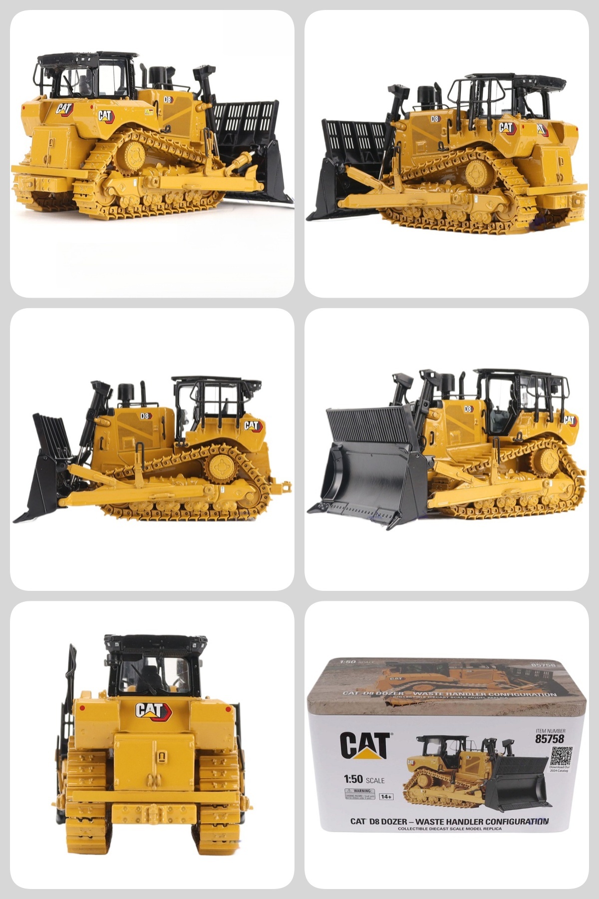 Heavy Duty D8 Dozer Bulldozer with Scraper Attachment 1/50 Scale Diecast Alloy Model 85758