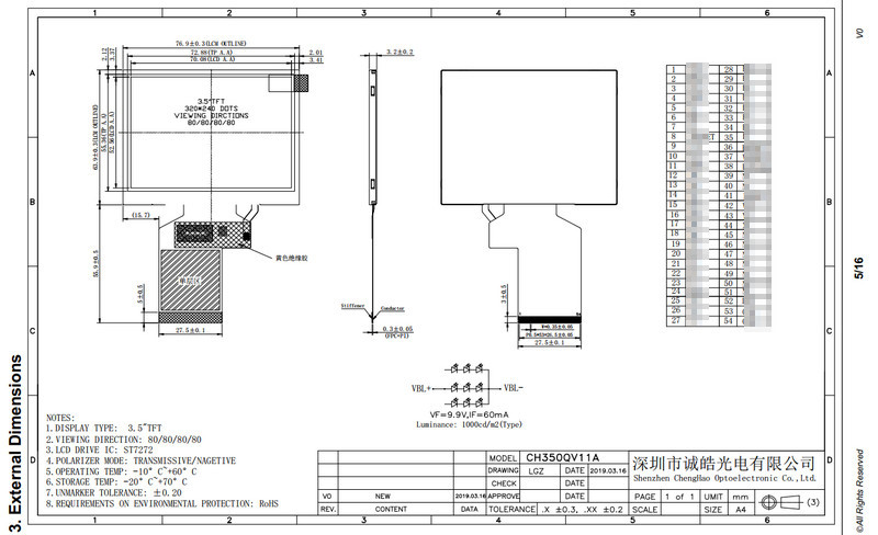 ST7272 320x240 Dot Lcd Display Module 3.5in Matrix Tft Lcd Monitor