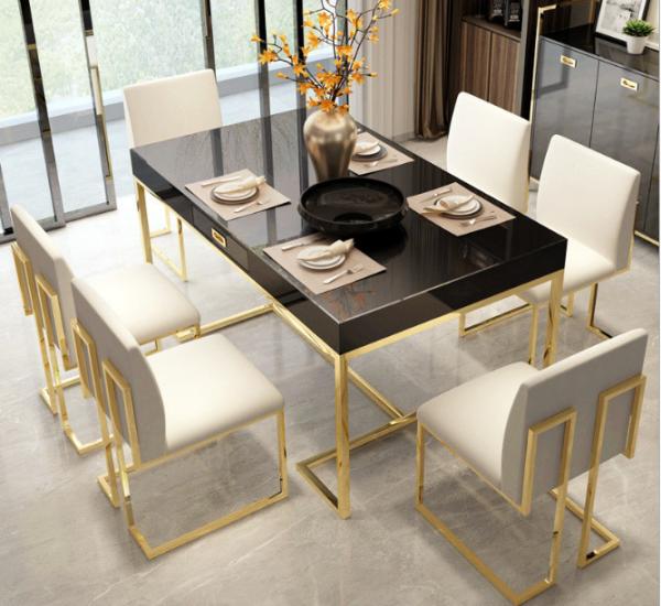 Buy cheap Classic Stainless Steel Frame Marble Dining room table set 6 chairs from wholesalers