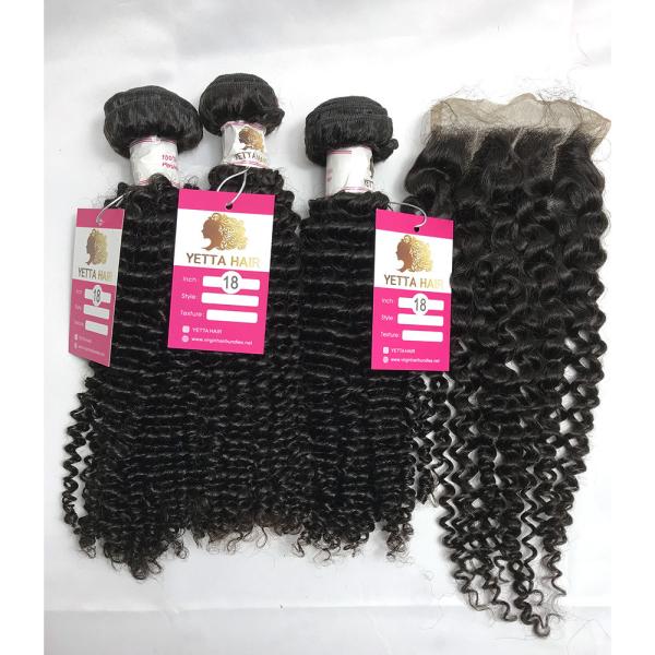 Buy cheap 18 Inch Peruvian Kinky Curly Hair Bundles With Closure Natural Color from wholesalers