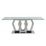 Geometric Form 12mm Metal Frame Glass Top Dining Table 200cm Glass Dining Table