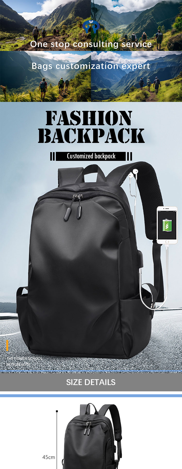 OEM Logo Lightweight Travel Backpack Waterproof Anti Theft Laptop Bag With USB