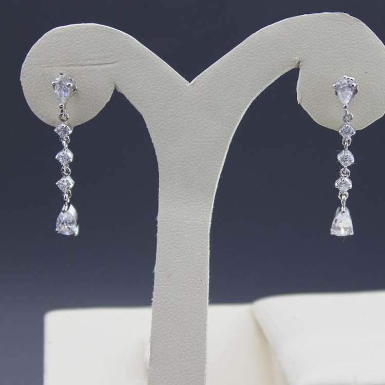 925 Sterling Silver Clear Cubic Zircon Dangle Drop Earrings (SE7002)