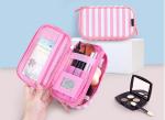 Small portable PU cosmetic box Korean girl stripe cute makeup storage multi