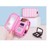 Buy cheap Small portable PU cosmetic box Korean girl stripe cute makeup storage multi-functional toiletries bags from wholesalers