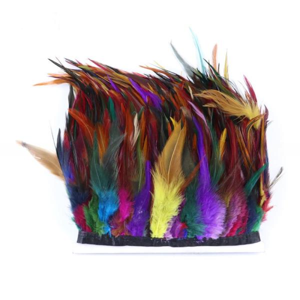 10-15cm Hackle Saddle Feather Fringe Trim Dyed Pattern With Satin Ribbon