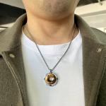 Stainless steel men's tiger eye stone necklace retro pendant titanium steel lock