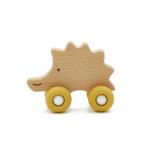 Beech Wood Hedgehog Car Personalised Baby Rattle Food Grade Silicone