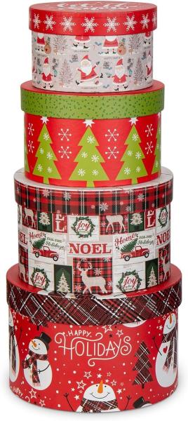 Buy cheap Christmas Gift Boxes With Lids For Presents Round Gift Boxes With Lids Set Of 4 Nesting Christmas Boxes For Flowers from wholesalers