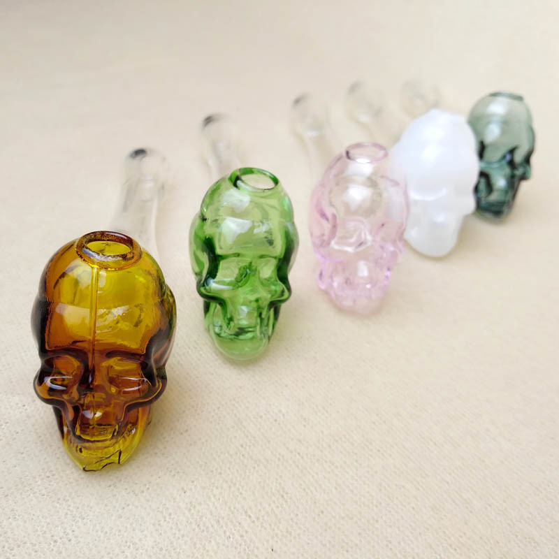 Skull Pyrex Glass Bubbler Pipe / Oil Burner Bong Pipe Nail Small Size