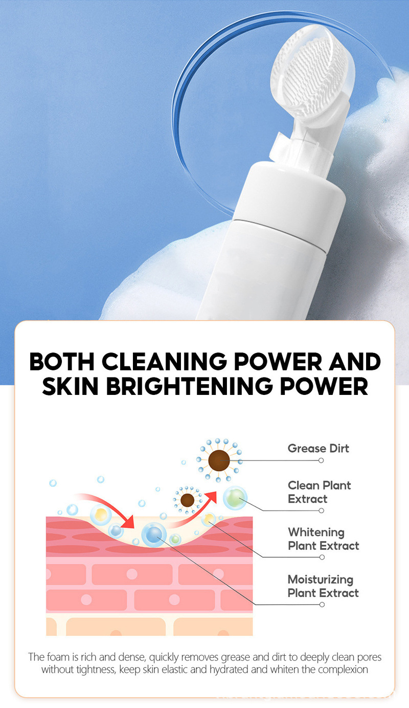 2025 Foaming Face Wash Private Label Turmeric Vitamin C Aloe Vera Amino Acid Facial Cleanser with Brush Whitening Face Cleanser