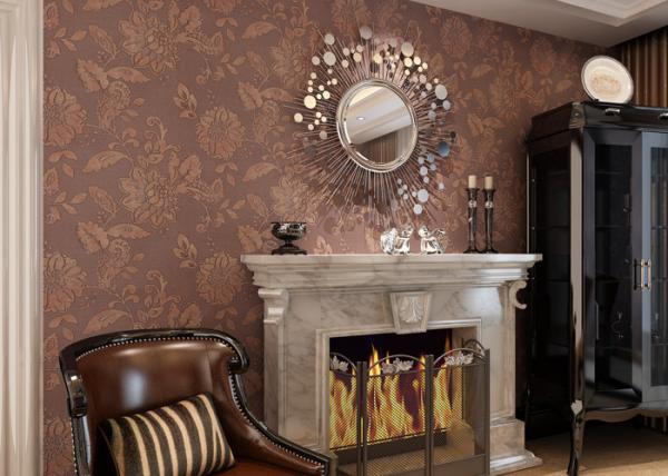 Buy cheap Brown Floral Pattern Washable Vinyl Wallpaper With Embossed Rustic Style from wholesalers