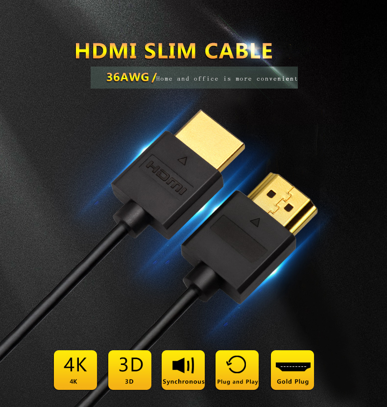 HDMI 4K 3D 18Gbps Pvc Cable With Chip Ultra Thin 4k Hdmi Cable Double Shielded
