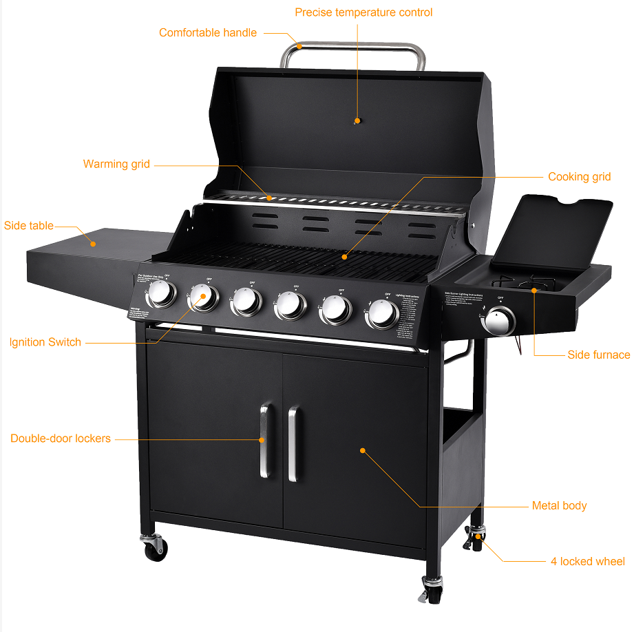 Metal Type Steel Portable 4 Burner Gas Bbq Grill for Commercial Smokeless Cooking