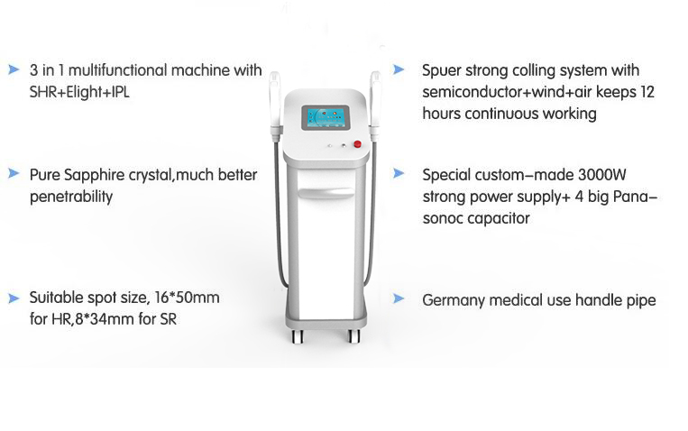 beauty equipment multifunctional 3 in 1 Permanent e-light xenon lamp elight shr lase ipl hair removal machine