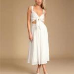 Crinkle Woven Rayon Black Sleeveless Tie-Front Two-Piece Dress Smocked Crop Tank