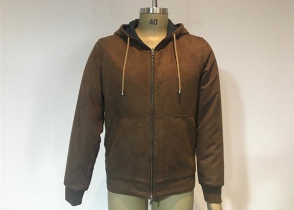 Buy cheap Mens Qulited And Ribbed Suede Bomber Coat Anti Wind Pu Hooded Jacket from wholesalers