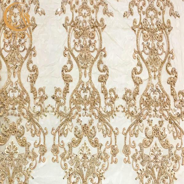 Buy cheap Polyester Gold Beaded Embroidery Lace Fabric For Home Textile from wholesalers