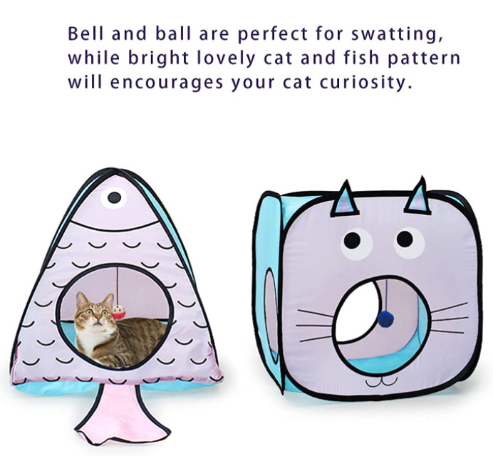 Best Crinkle Paper Collapsible Interactive Pet Cat Tunnels Tubes With Play Ball And Bell For Puppy