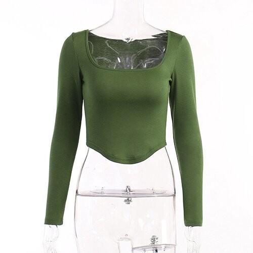 Buy cheap OEM maufactory Casual Top Female Autumn Polyester Long Sleeve Sexy Circular Babes U Collar T Shirts from wholesalers