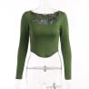 Buy cheap OEM maufactory Casual Top Female Autumn Polyester Long Sleeve Sexy Circular Babes U Collar T Shirts from wholesalers