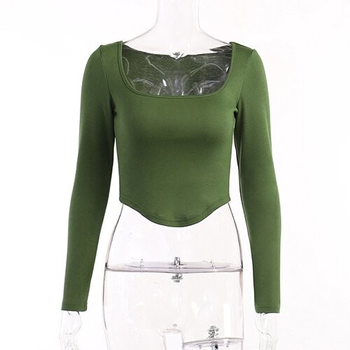 OEM maufactory Casual Top Female Autumn Polyester Long Sleeve Sexy Circular Babes U Collar T Shirts