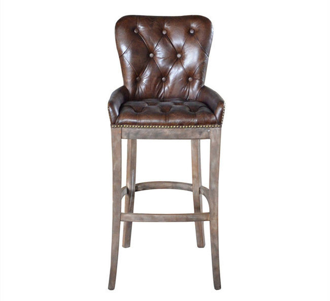 Martine Tufted Back Leather Counter Stool Chair With Wooden Legs