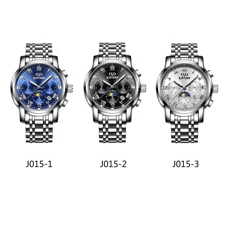 KINYUED J015-3 White Dial Stainless Steel Strap OEM Custom Watches Waterproof Automatic Mechanical Luminous Watch Men W