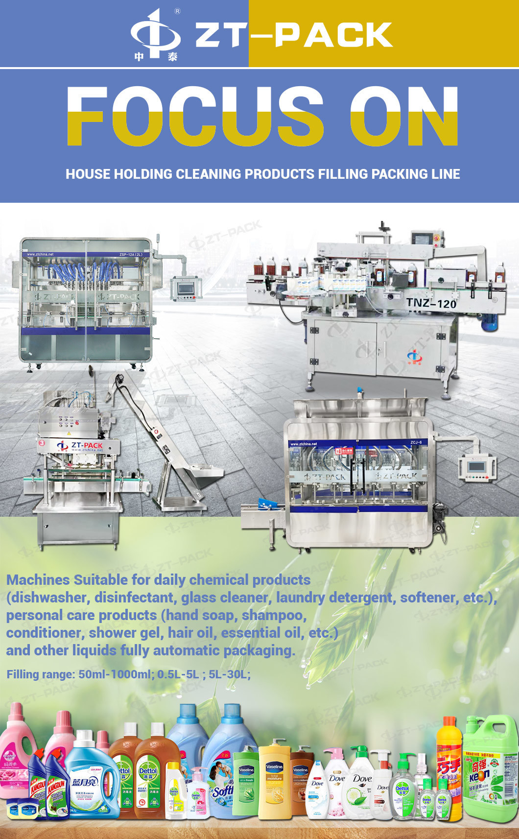 500ml Toilet Cleaner Filling Machine 6000b/H Antiseptic Liquid Filling Line Machine
