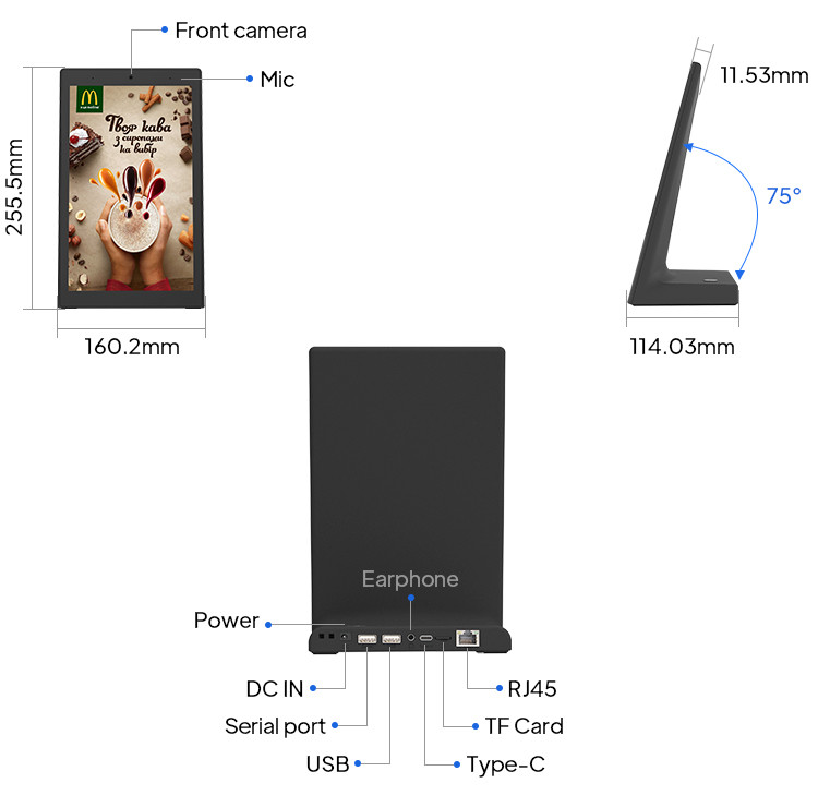 Desktop Tablet Digital Signage 10 Inch High Definition IPS Touch Screen L-Type