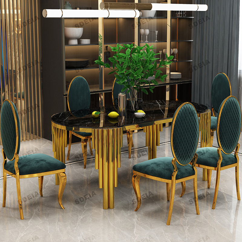 Light Luxury Stainless Steel Marble Hotel Banquet Hall Dining Table