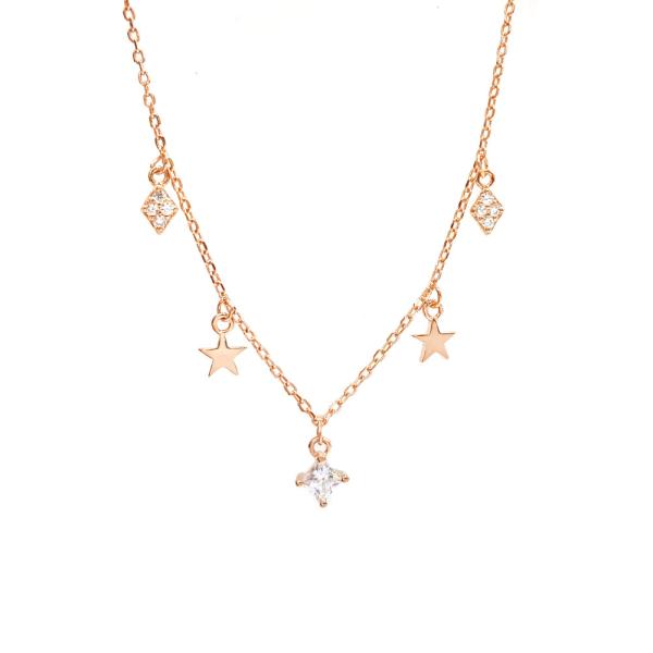Buy cheap Star and Stone Lozenge Shape Necklace Multi Charms 925 Silver Rose Gold from wholesalers