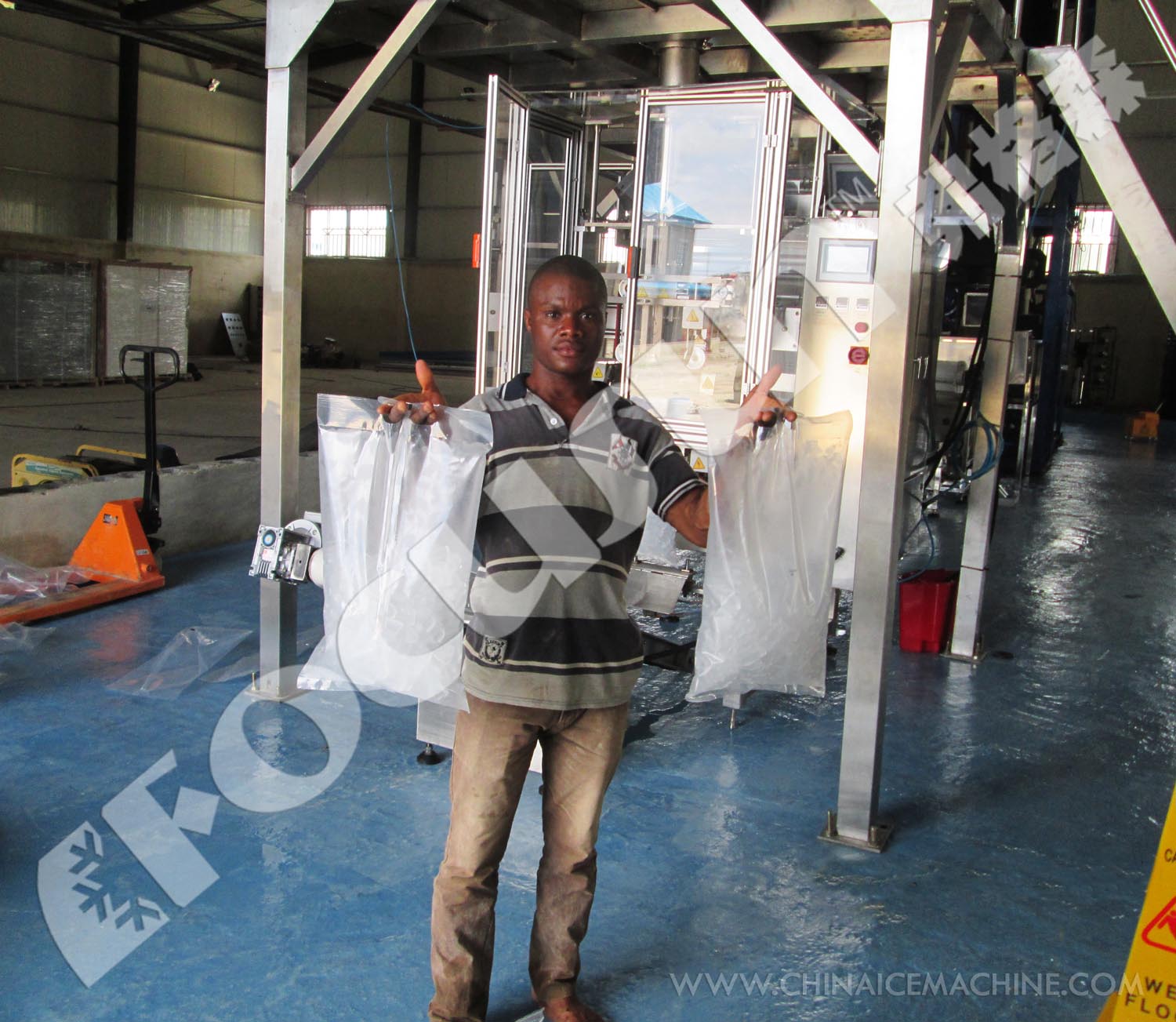 Stainless Fully-automatic Ice Packer 3500*2005*5400mm with Plastic Packaging Material