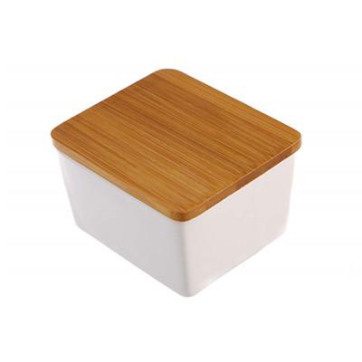 Buy cheap Formaldehyde Free Bamboo Salad Set , Ceramic Salt Box With Bamboo Lid from wholesalers
