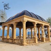 Buy cheap Marble Long Gazebo Garden Stone Pavilion Yellow Natural Hand Carved Luxury Large product