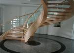 Interior Building Curved Stairs Wooden Staircase With 12mm Tempered Glass