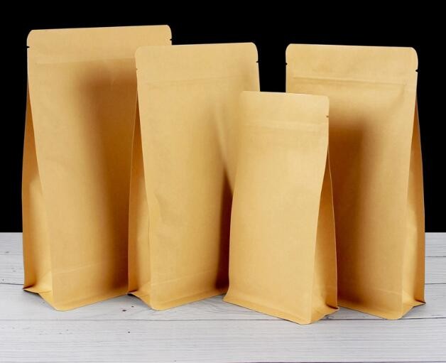 Compostable Recyclable Zipper Lock Kraft Paper Aluminum Flat Bottom Coffee Tea Food Bag