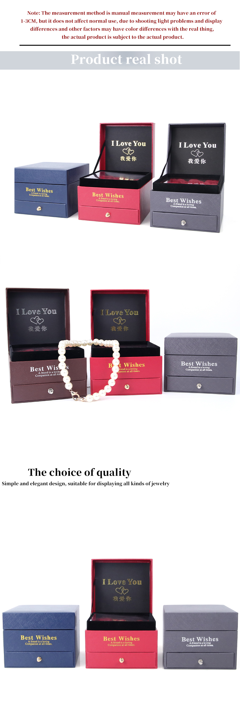 Customized Size Luxury Square Jewelry Box Jewellry Gift Wrapping Box With Rose