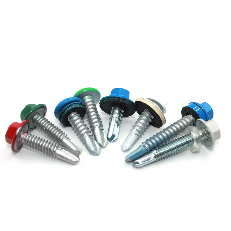 Zinc Finish Self Drilling Hex Washer Head Screws With Rubber Washers For Building Roofing