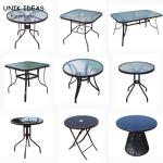 Buy cheap Black Tempered Glass Garden Table Outdoor Round Metal Dining Table 80cm from wholesalers