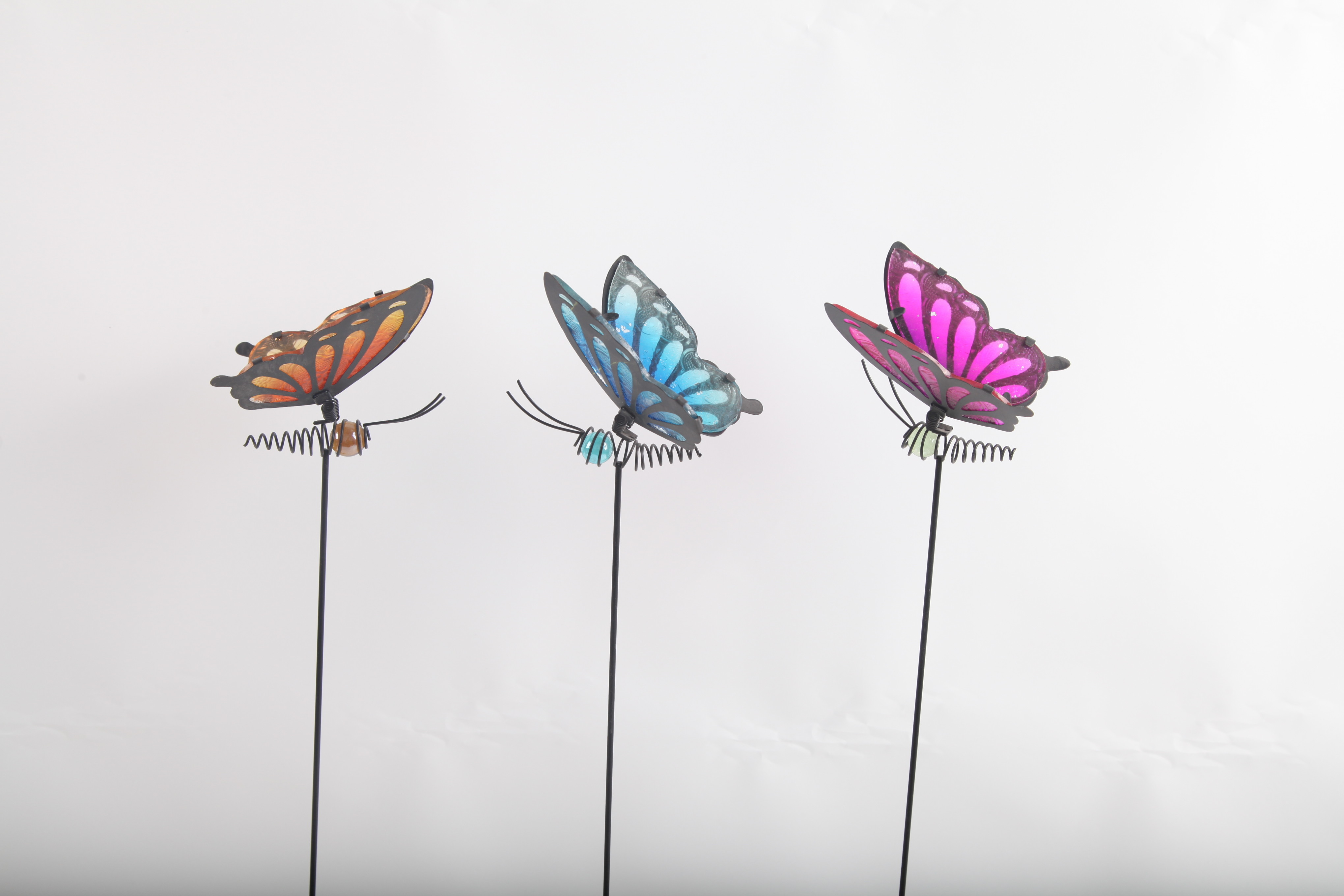 Hollow Out Colorful Metal Butterfly Outdoor Garden Decorations with Glass Beads