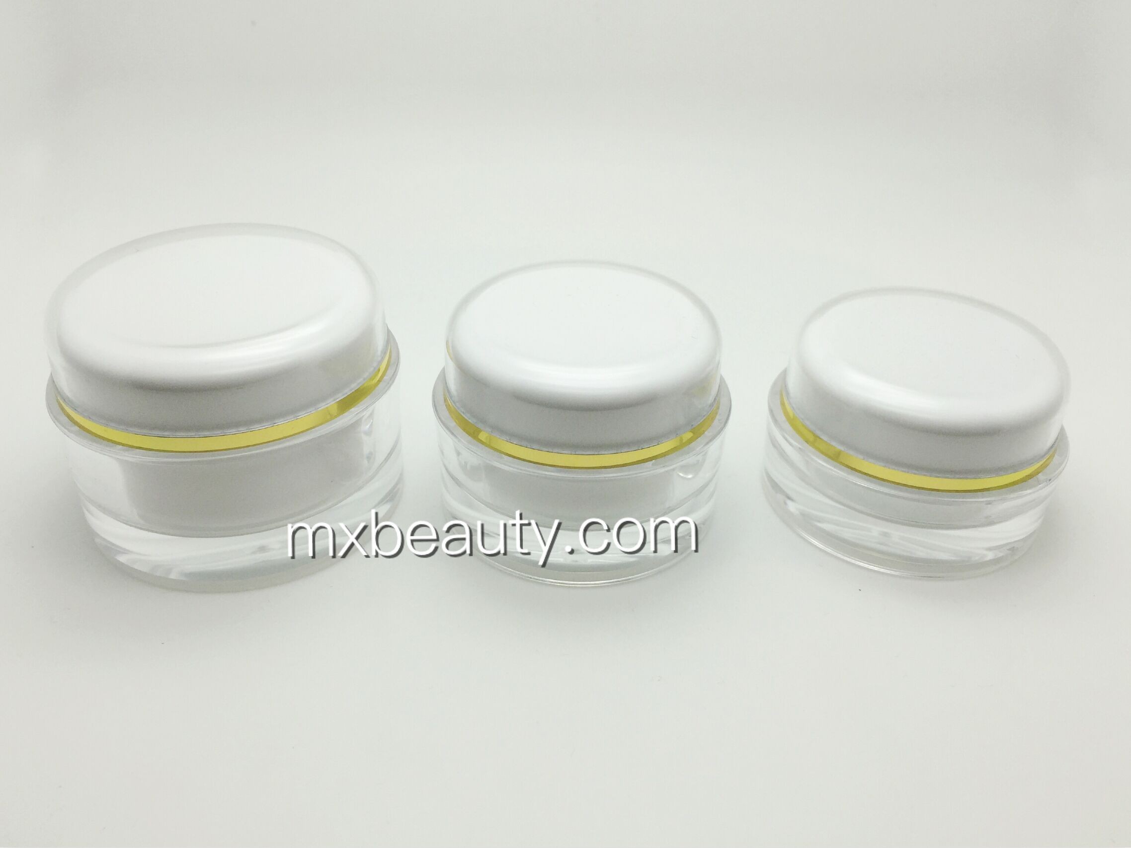 high quality classic PMMA/acrylic cream jar white UV coating with hot stamping gold ring plastic cosmetic cream jar