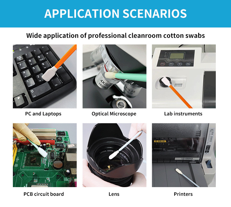 Dust free square rectangle head cleanroom cleaning sponge foam tip swab stick for optical equipment