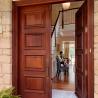 Buy cheap Double Swing Outdoor Solid Wood Door With Tempered Clear Glass Inserts from wholesalers