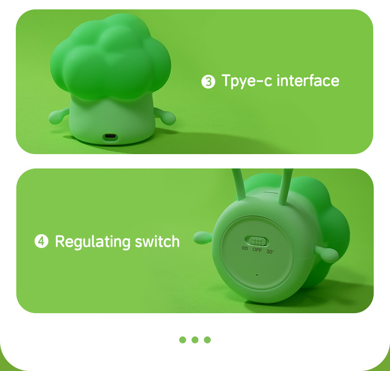 Broccoli Night Light Vegetable Rechargeable Lamp USB Cartoon Silicone Children Kid Bedroom Decoration Birthday Gift