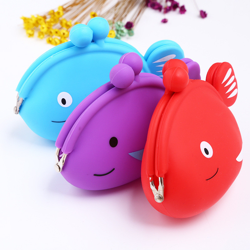 Cartoon Animal Silicone Fish Coin Wallets Purse Headset Bag For School Prize Gifts Wallet Bag Christmas Birthday Kidgift