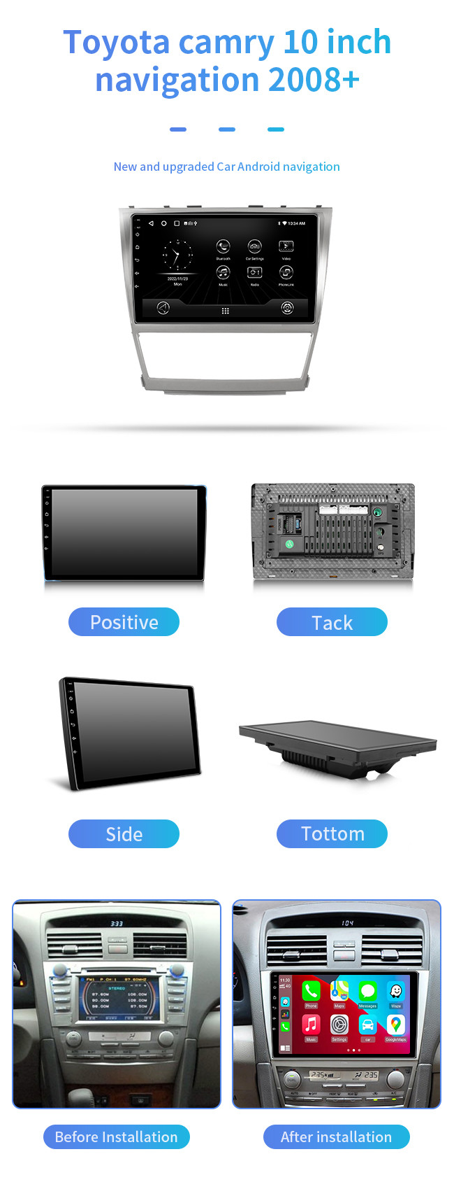 HD Multimedia 10.1 Inch Android 12.0 Car Stereo Radio BT WIFI Car DVD Player For Toyota Camry 2008