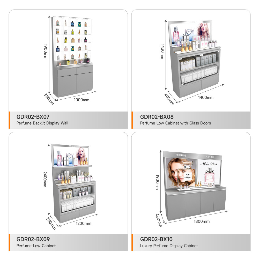 Cosmetic Shop Furniture Grey Oiled Wooden Board Skincare Back Cabinet With Light Box For Fashion-Forward Store Decoration And Space-Saving Display