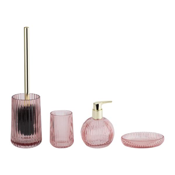 Buy cheap Pink Glass Bathroom Sets Pumpkin Shape Vertical Stripe Glass Lotion Dispenser Bottle Bathroom Countertop Accessories from wholesalers